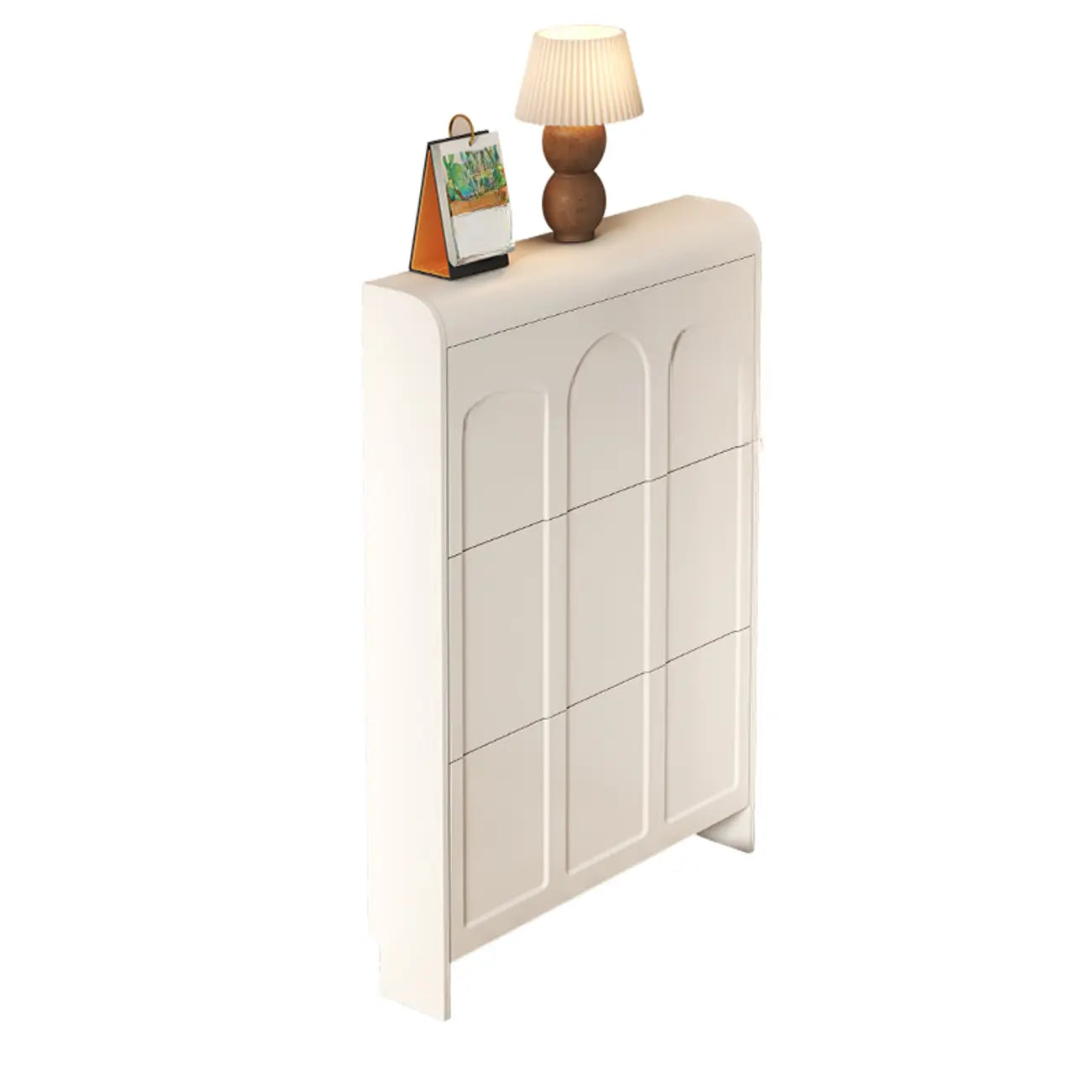 Slim Drop Front 3-Tier White Wood Shoe Storage Cabinet
