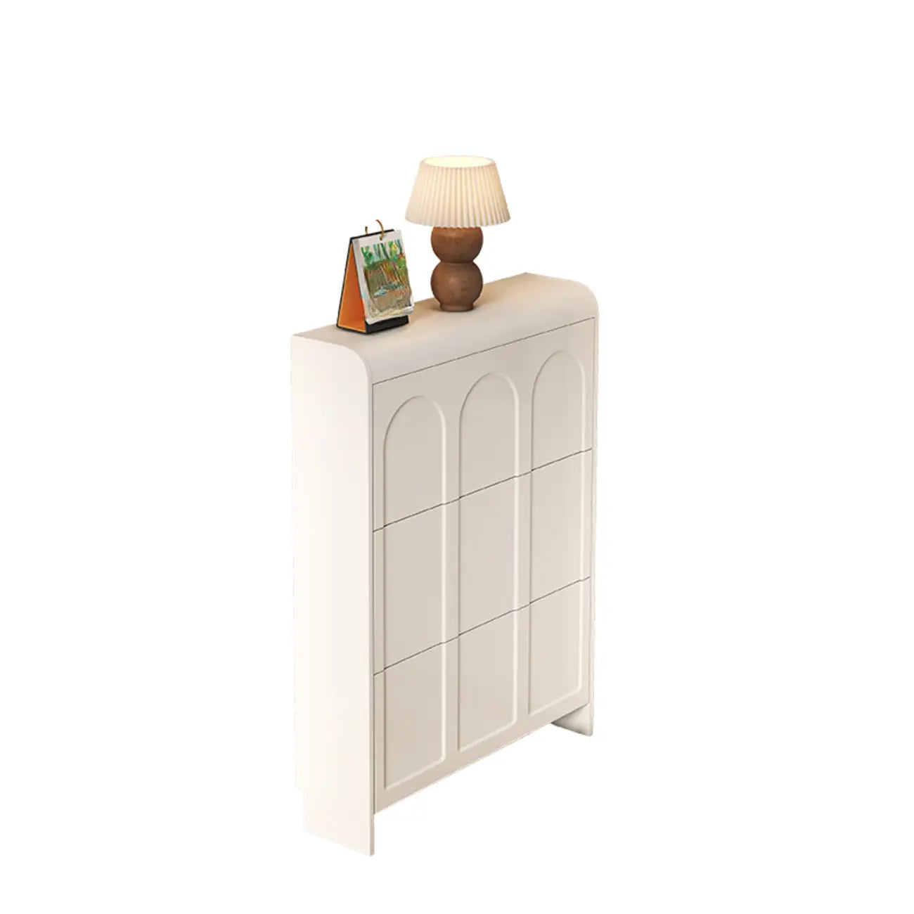Slim Drop Front 3-Tier White Wood Shoe Storage Cabinet