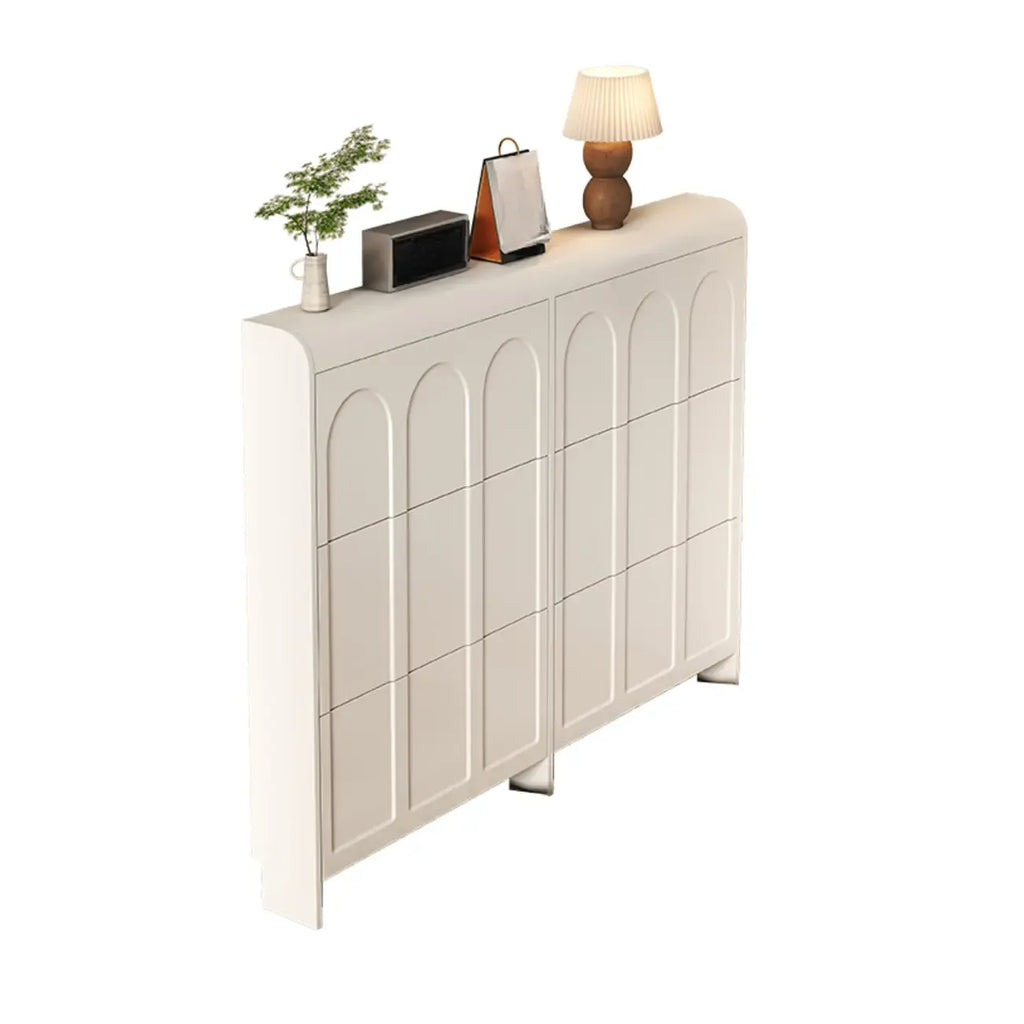 Slim Drop Front 3-Tier White Wood Shoe Storage Cabinet