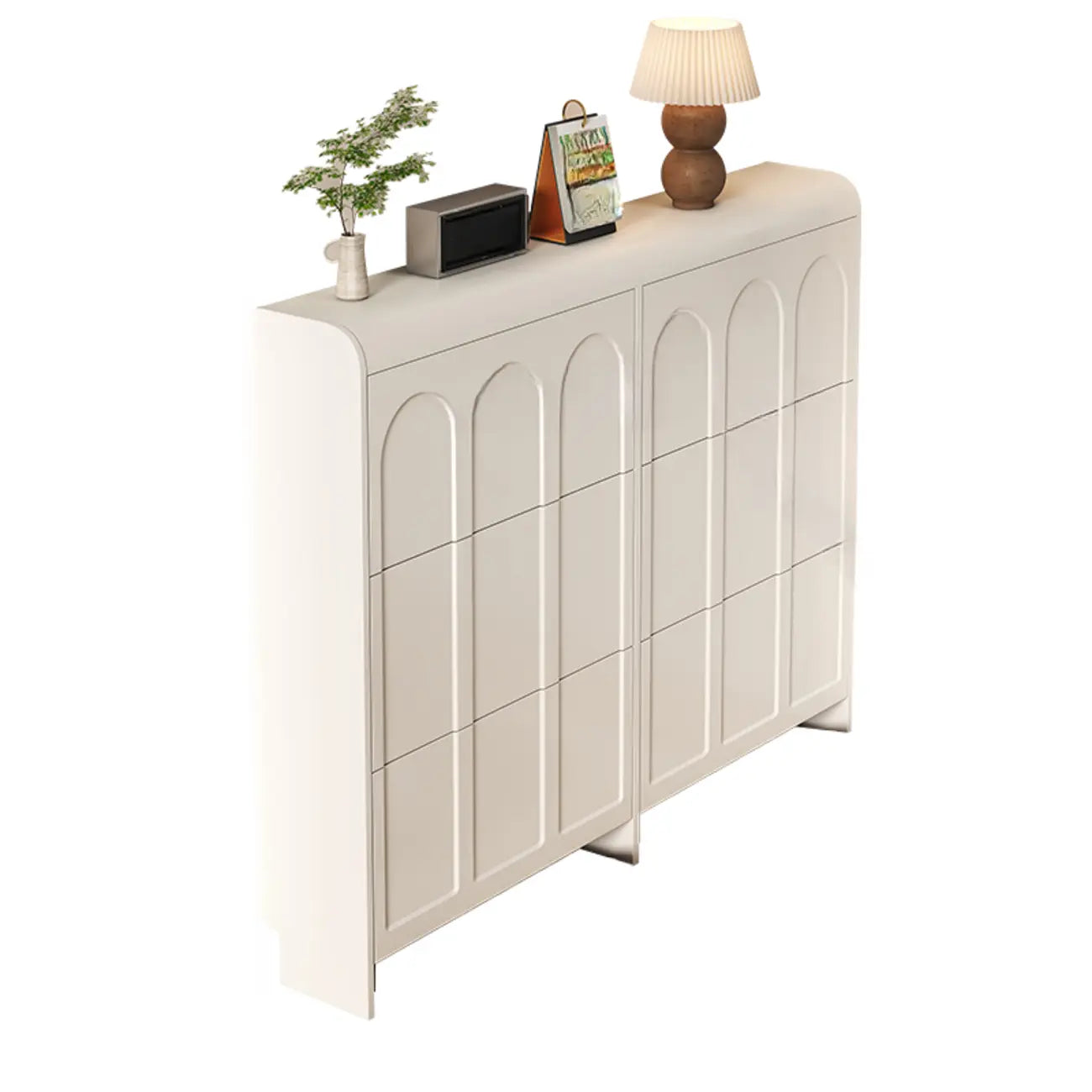 Slim Drop Front 3-Tier White Wood Shoe Storage Cabinet