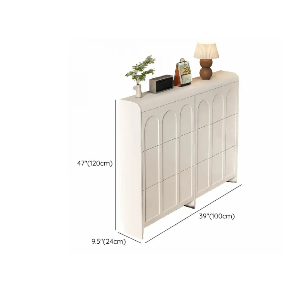 Slim Drop Front 3-Tier White Wood Shoe Storage Cabinet