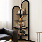 Elegant Wicker Black Wood Corner Open Display Cabinet