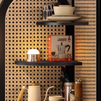 Elegant Wicker Black Wood Corner Open Display Cabinet