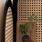 Elegant Wicker Black Wood Corner Open Display Cabinet