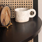 Elegant Wicker Black Wood Corner Open Display Cabinet