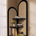 Elegant Wicker Black Wood Corner Open Display Cabinet
