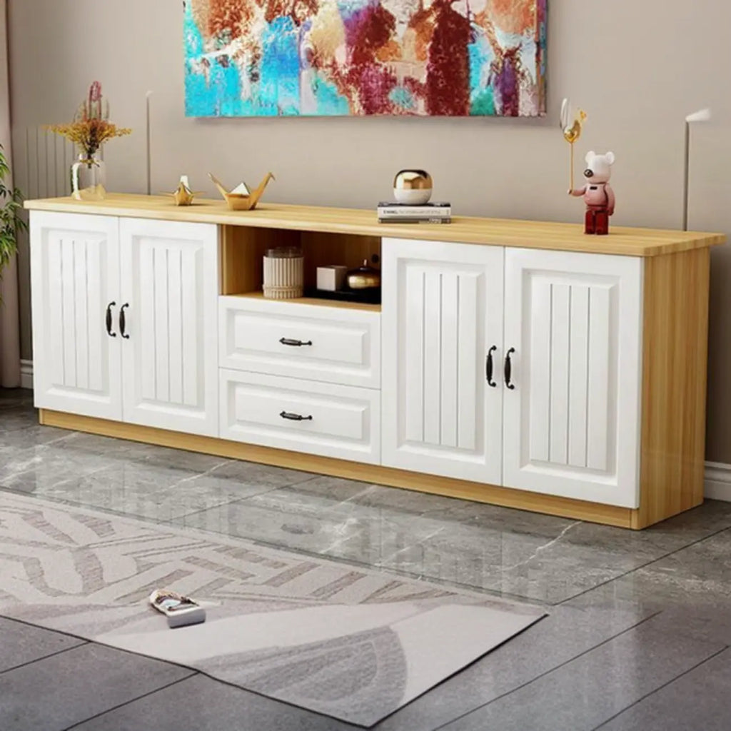 63 Living Room Gray Wood Open Storage TV Stand with Drawers