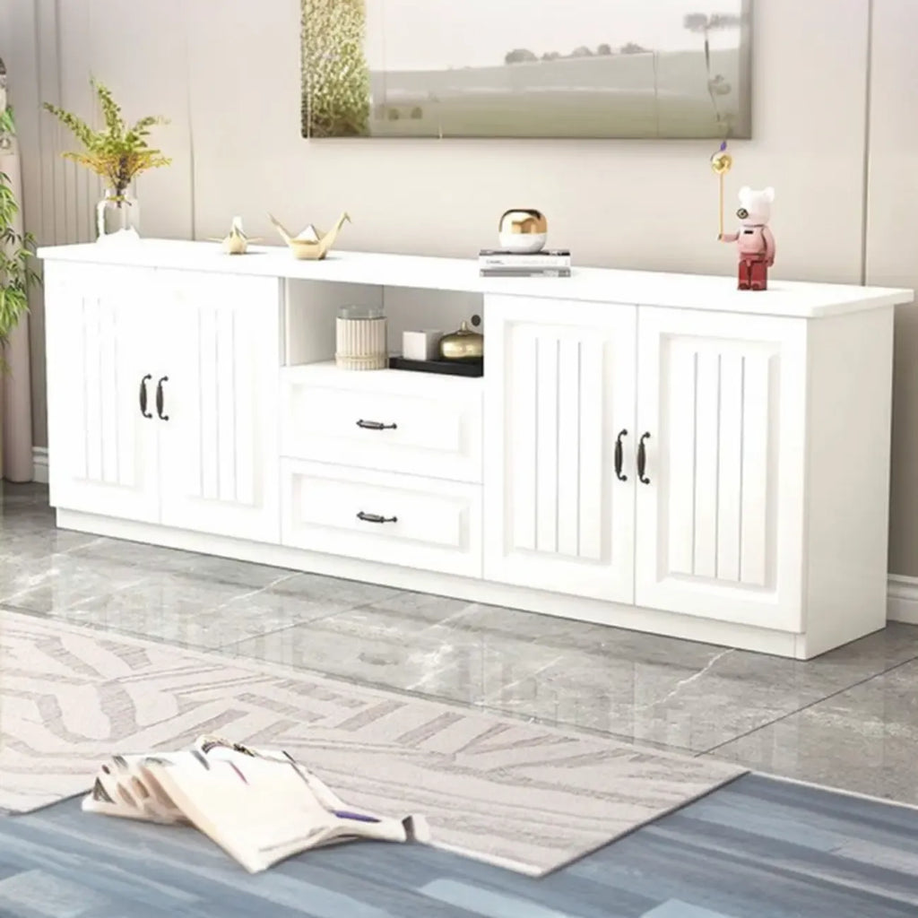 63 Living Room Gray Wood Open Storage TV Stand with Drawers