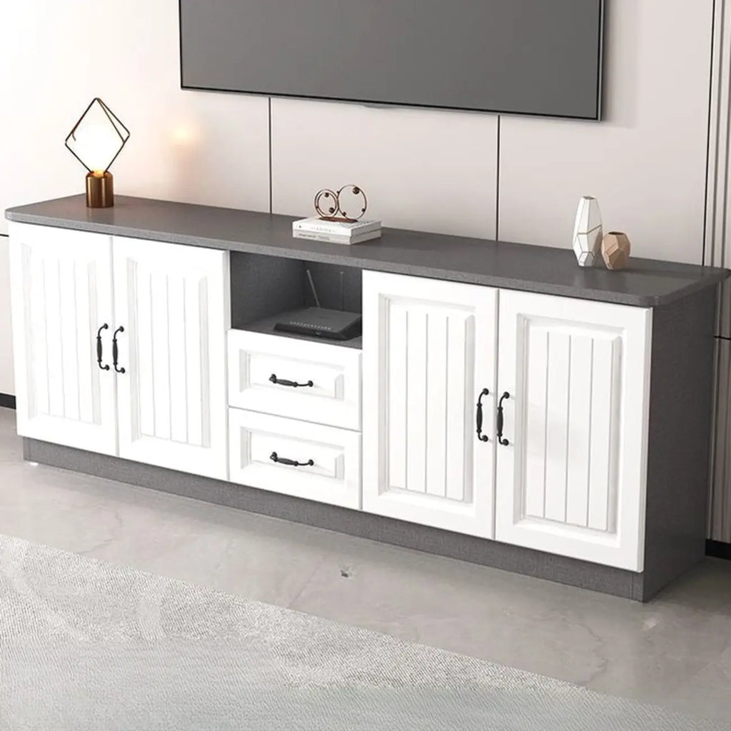 63 Living Room Gray Wood Open Storage TV Stand with Drawers