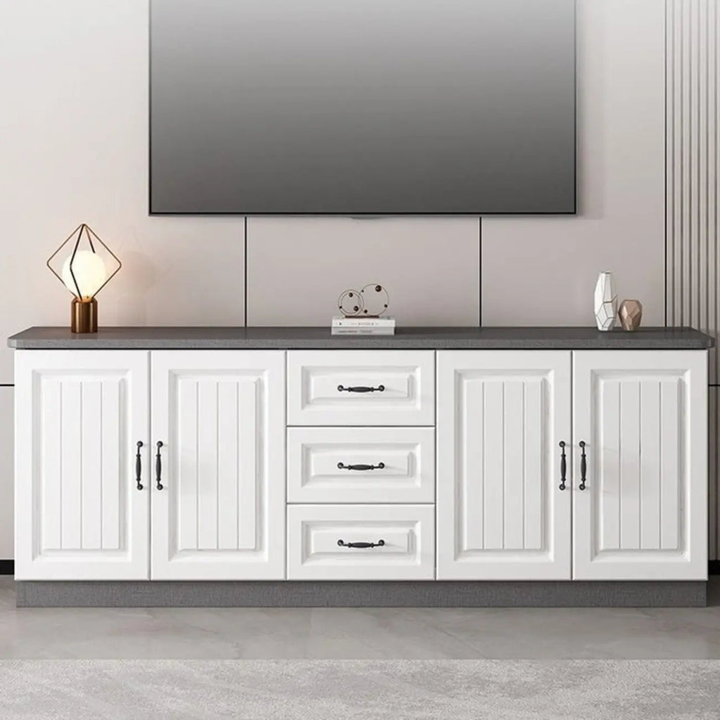 63 Living Room Gray Wood Open Storage TV Stand with Drawers