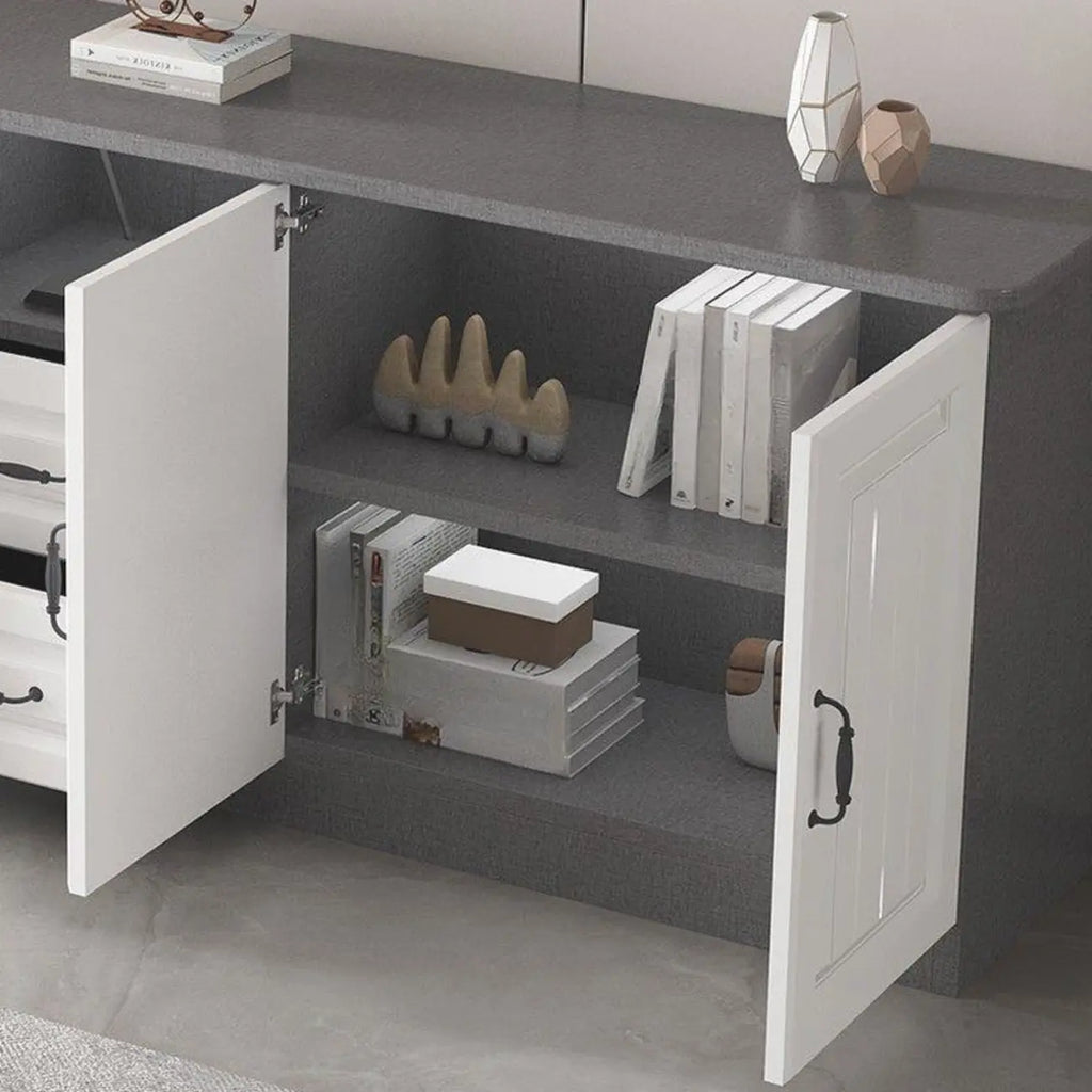 63 Living Room Gray Wood Open Storage TV Stand with Drawers