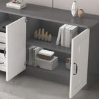 63 Living Room Gray Wood Open Storage TV Stand with Drawers