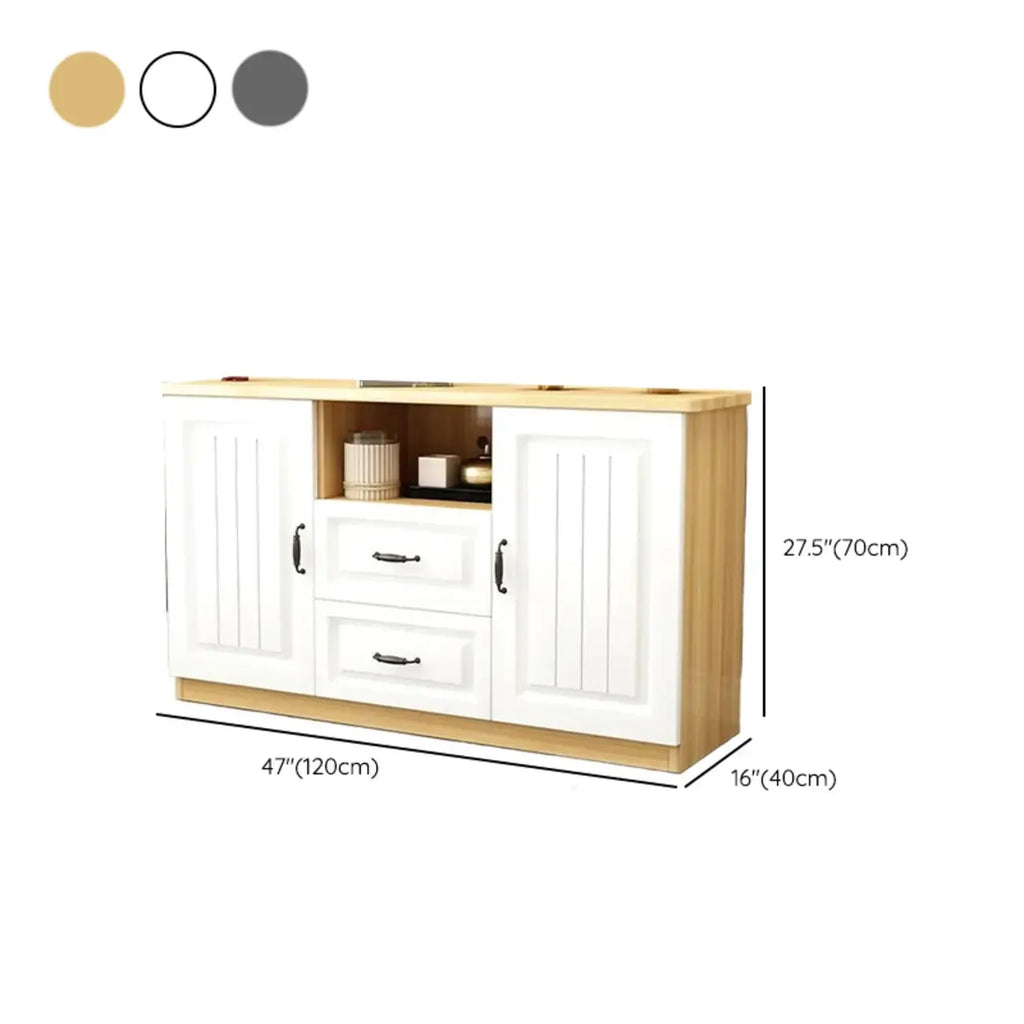 63 Living Room Gray Wood Open Storage TV Stand with Drawers