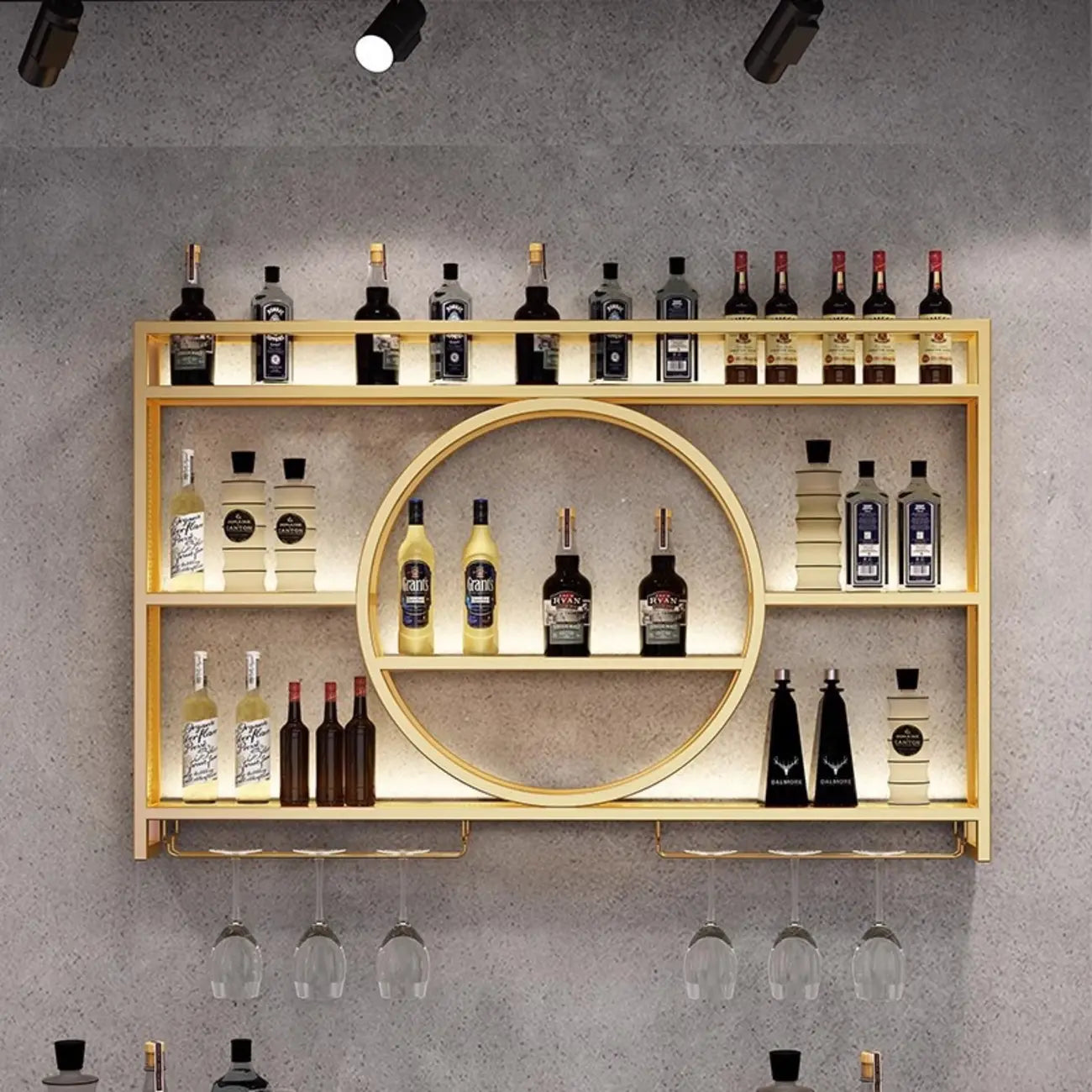 Black Circular Metal Wall Mounted Wine Rack