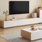 Wooden TV cabinet with storage and cable management