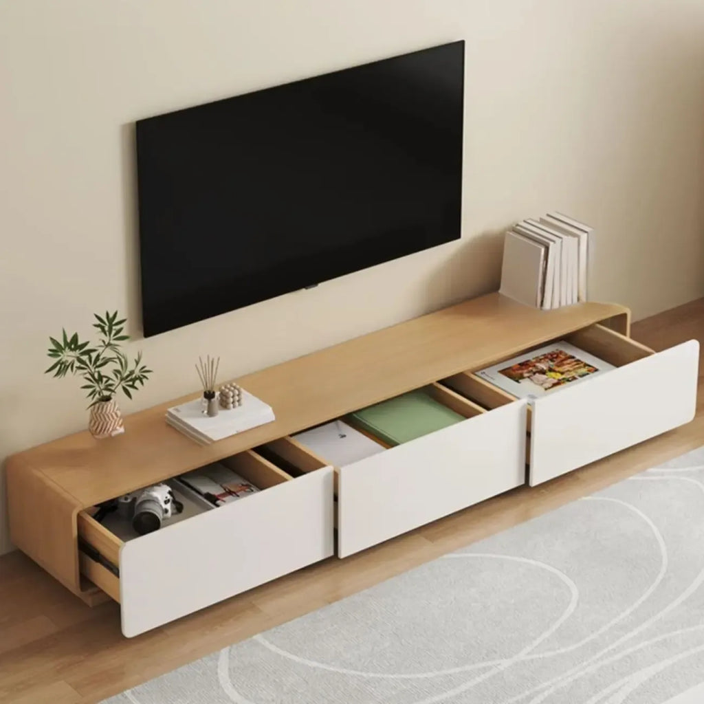 Wooden TV cabinet with storage and cable management