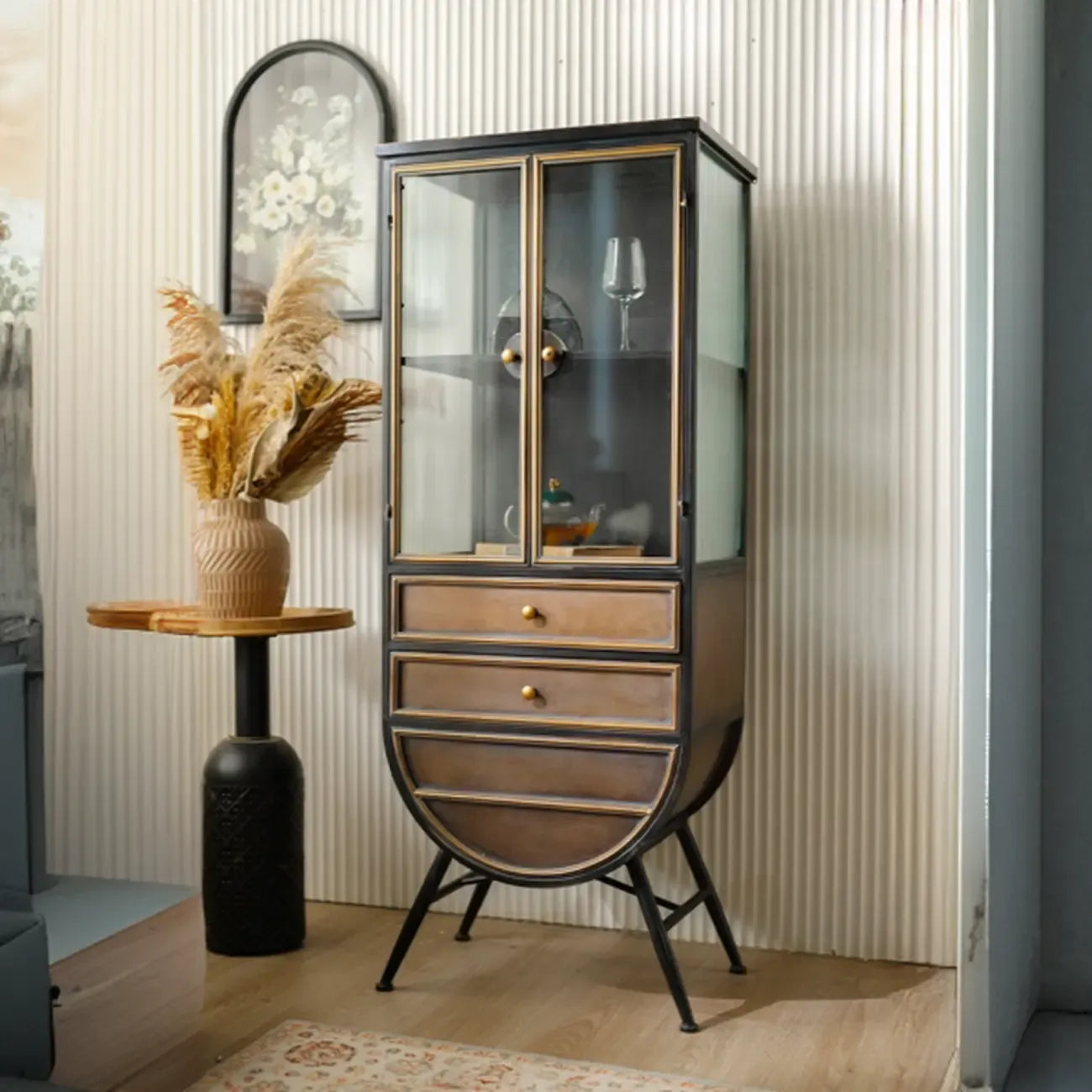 Vintage 3-Drawer Wood Freestanding Wine Cabinet with Doors