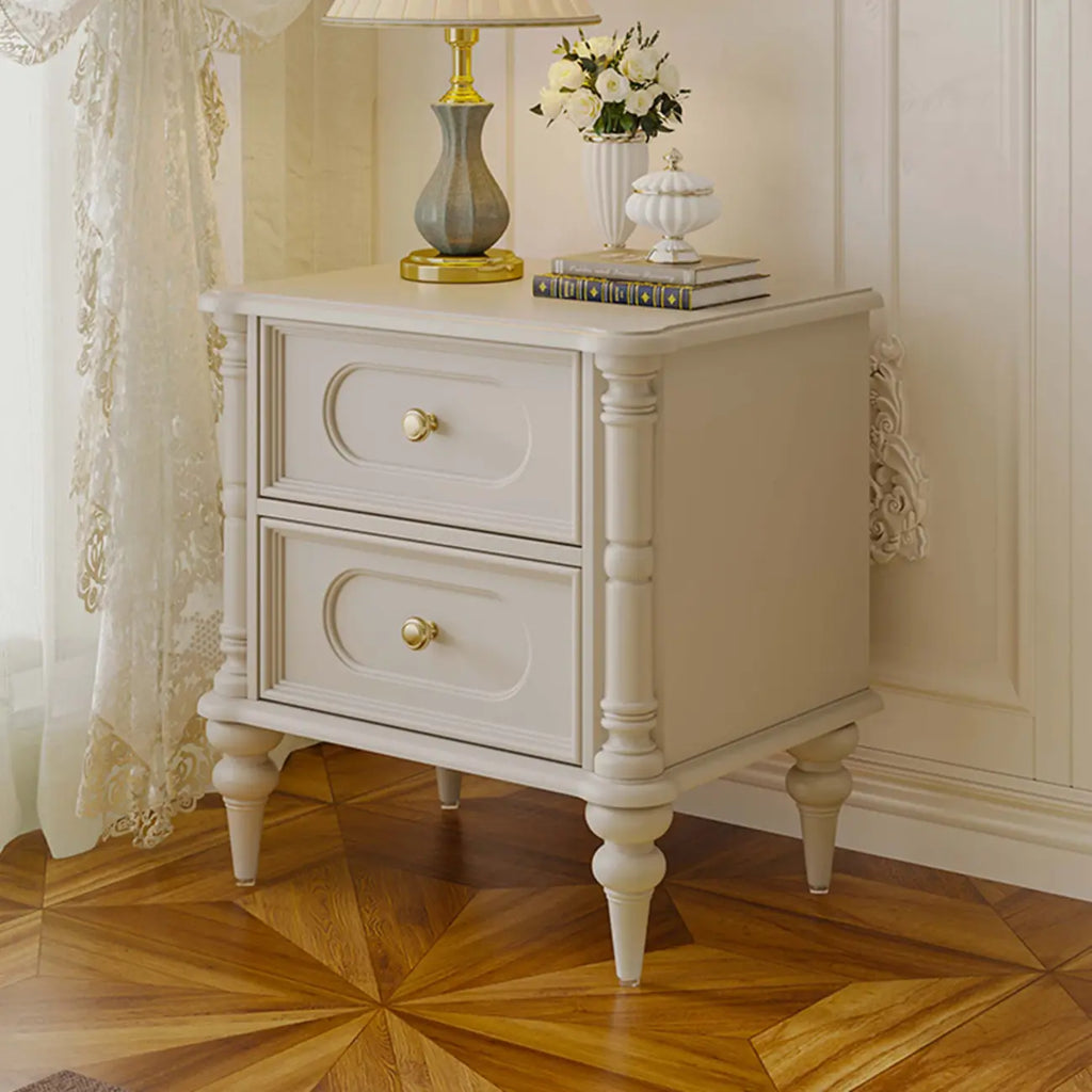 Traditional Black Wood 2 Tiers Drawer Nightstand