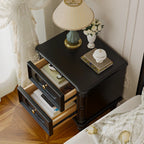 Traditional Black Wood 2 Tiers Drawer Nightstand