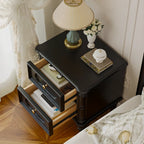 Traditional Black Wood 2 Tiers Drawer Nightstand