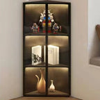 Modern Grey Metal Wood Corner Display Cabinet with Glass Door