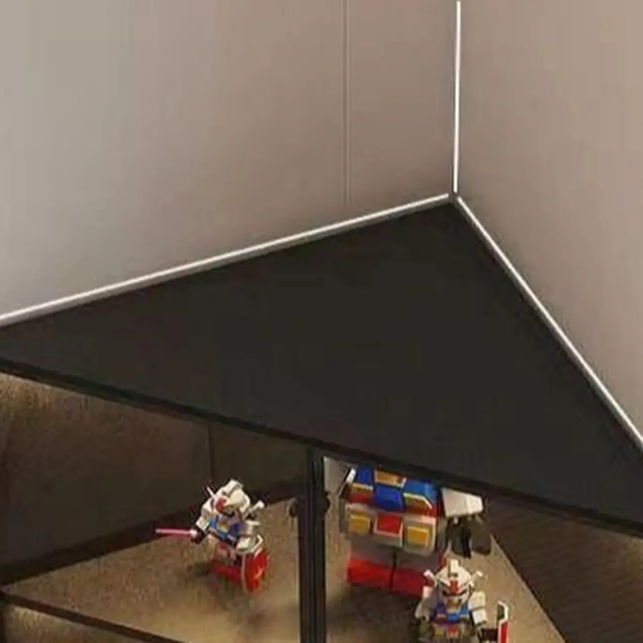 Modern Grey Metal Wood Corner Display Cabinet with Glass Door