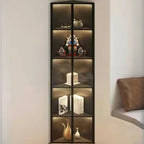 Modern Grey Metal Wood Corner Display Cabinet with Glass Door