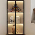 Modern Grey Metal Wood Corner Display Cabinet with Glass Door