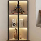 Modern Grey Metal Wood Corner Display Cabinet with Glass Door