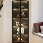 Modern Grey Metal Wood Corner Display Cabinet with Glass Door