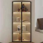 Modern Grey Metal Wood Corner Display Cabinet with Glass Door