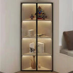 Modern Grey Metal Wood Corner Display Cabinet with Glass Door