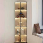 Modern Grey Metal Wood Corner Display Cabinet with Glass Door