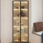 Modern Grey Metal Wood Corner Display Cabinet with Glass Door