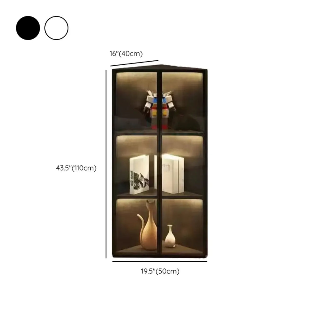 Modern Grey Metal Wood Corner Display Cabinet with Glass Door