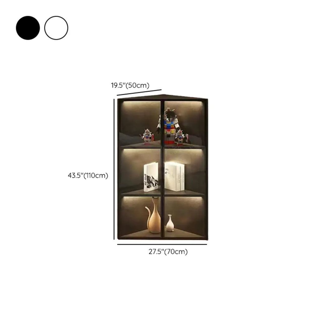 Modern Grey Metal Wood Corner Display Cabinet with Glass Door