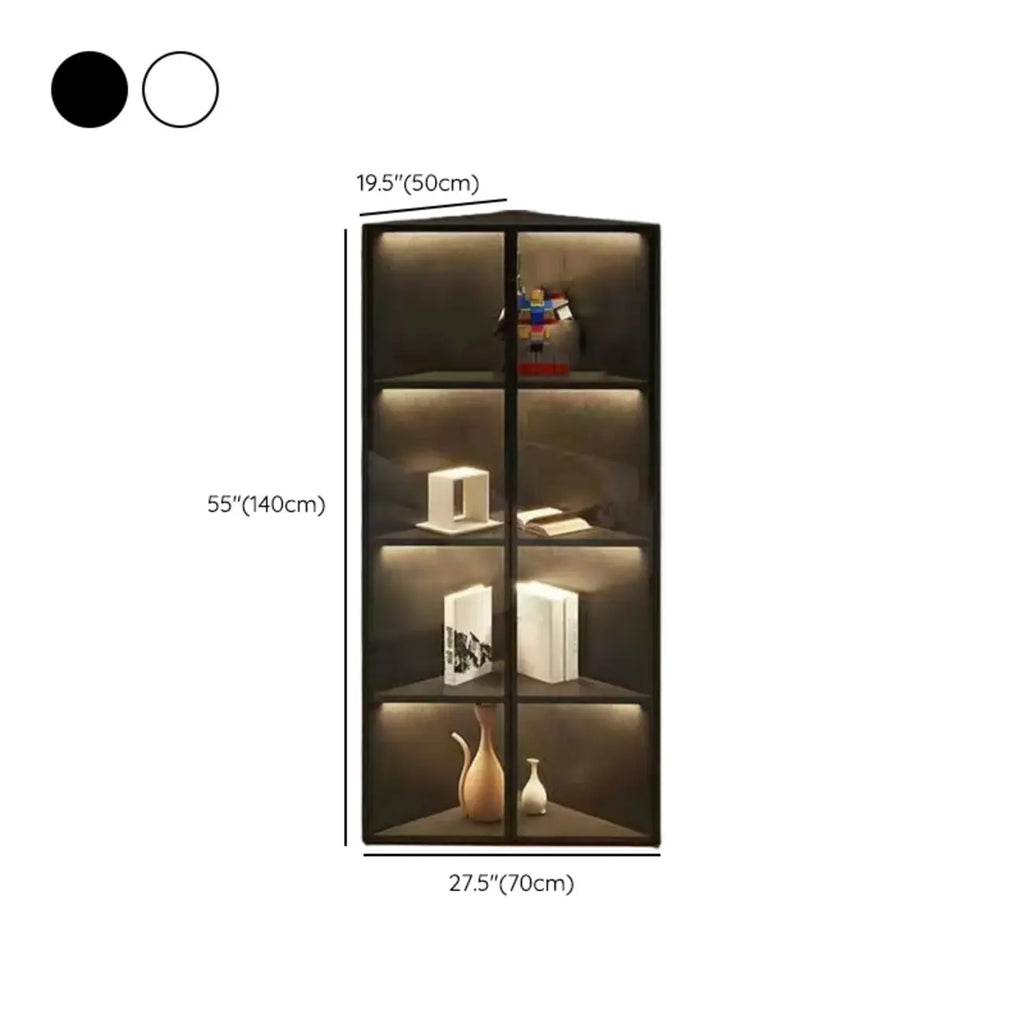 Modern Grey Metal Wood Corner Display Cabinet with Glass Door