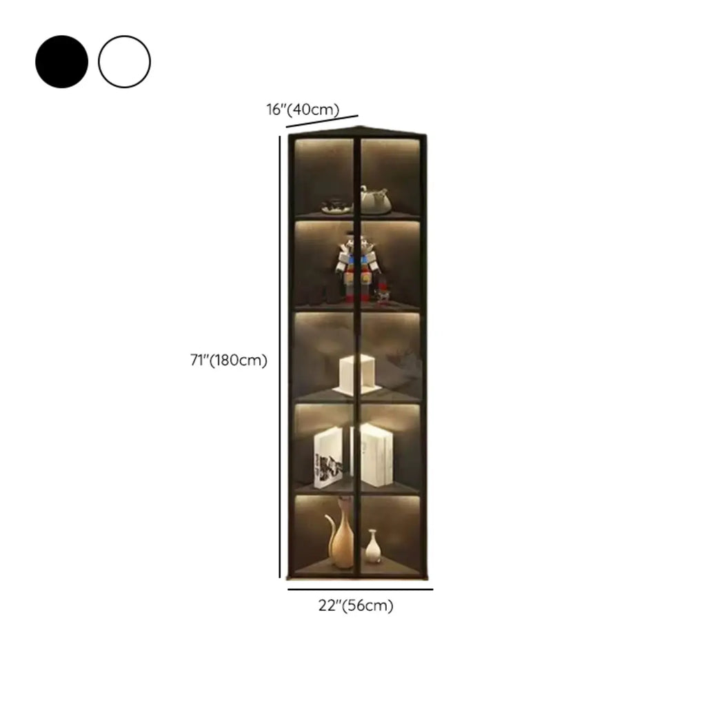 Modern Grey Metal Wood Corner Display Cabinet with Glass Door