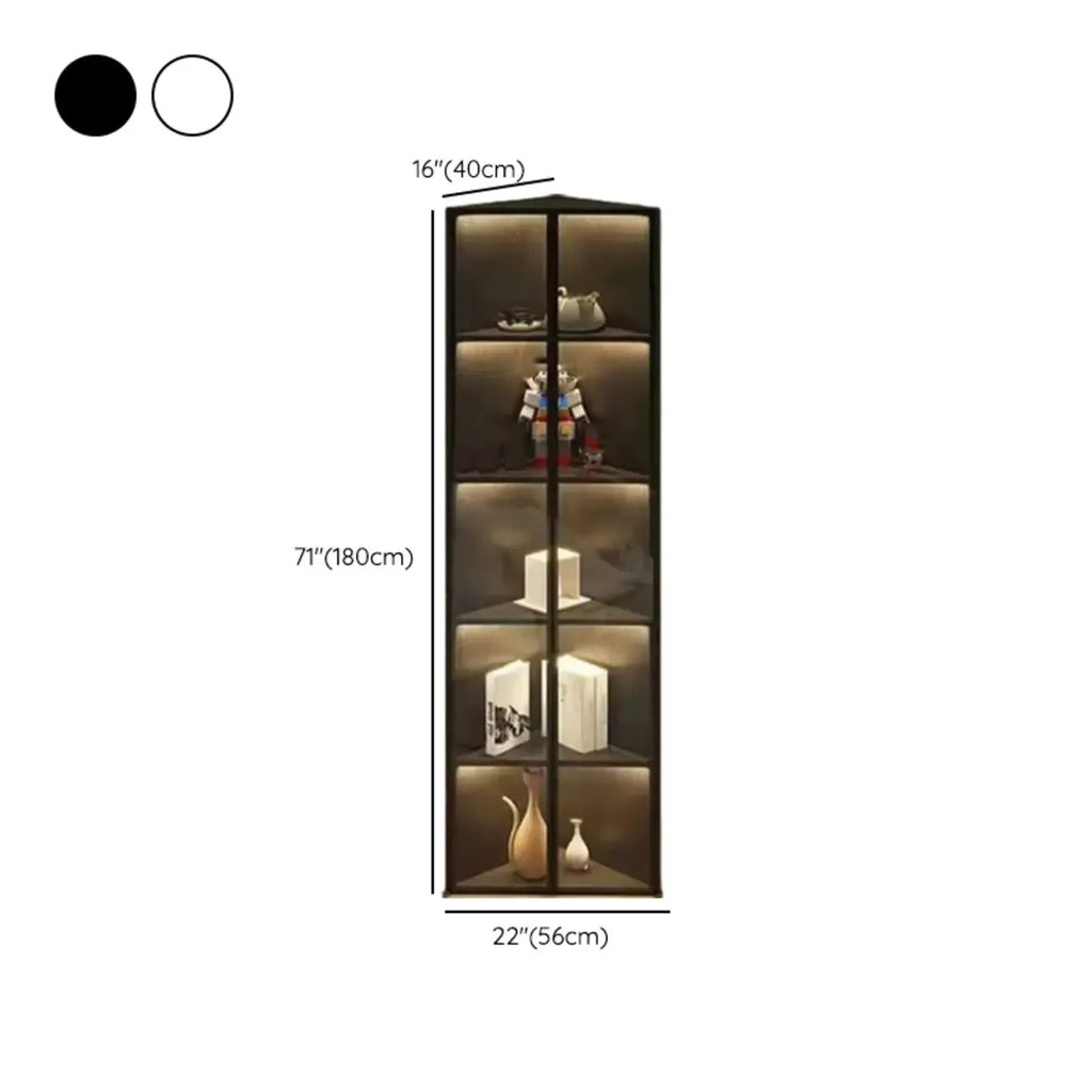 Modern Grey Metal Wood Corner Display Cabinet with Glass Door