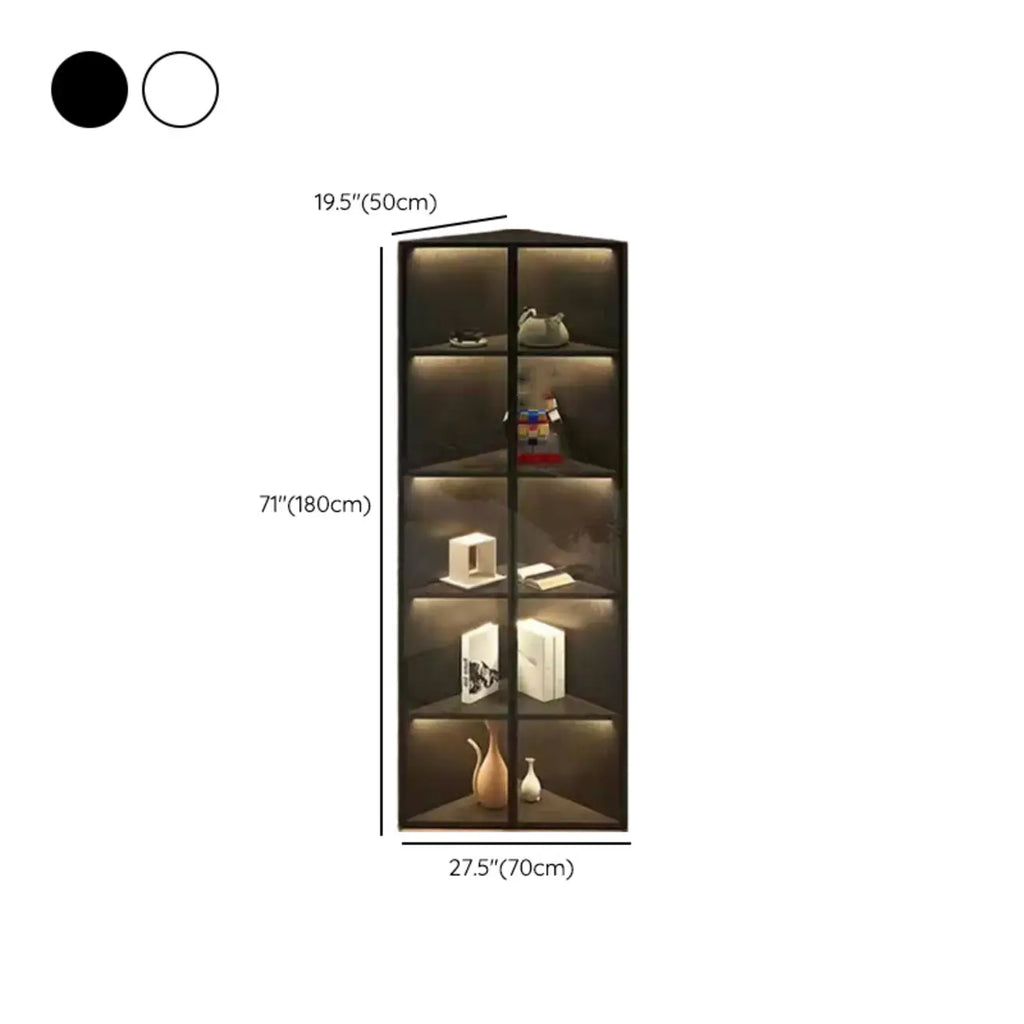 Modern Grey Metal Wood Corner Display Cabinet with Glass Door