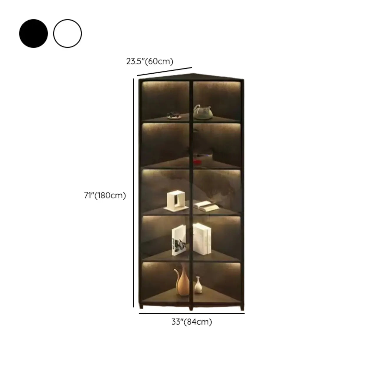 Modern Grey Metal Wood Corner Display Cabinet with Glass Door