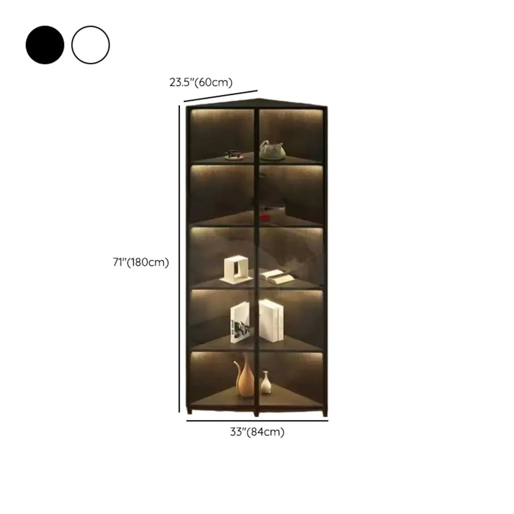 Modern Grey Metal Wood Corner Display Cabinet with Glass Door