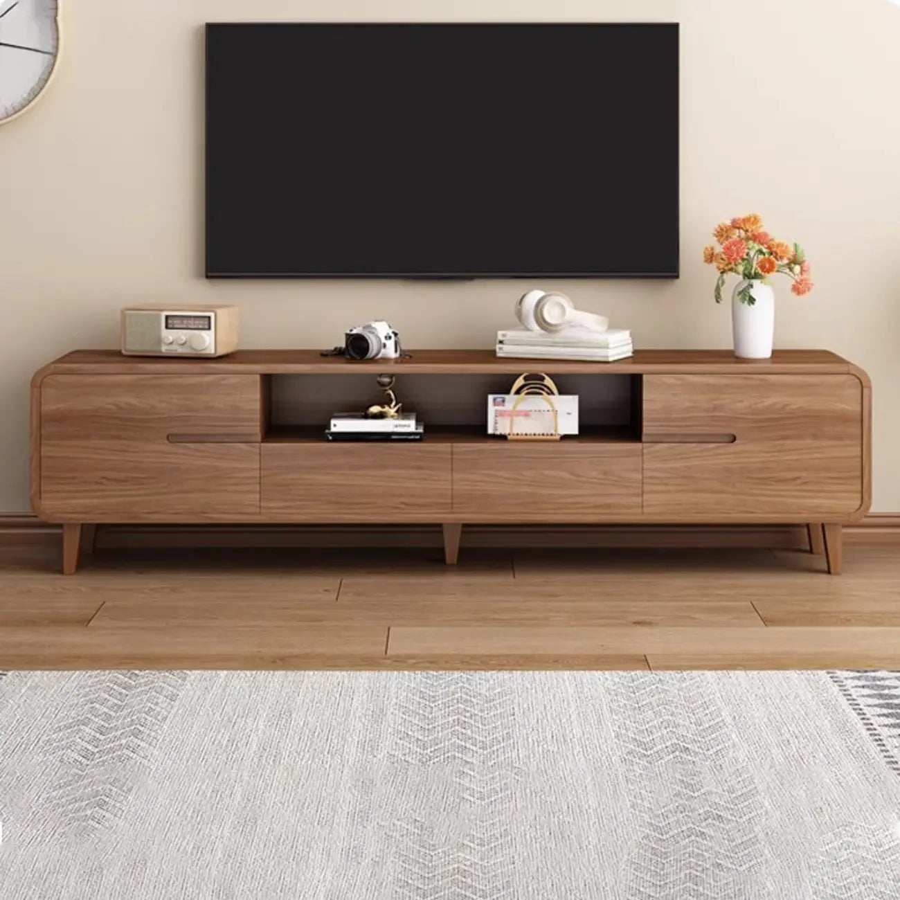 Mid-Century Modern Wood TV Stand with Storage