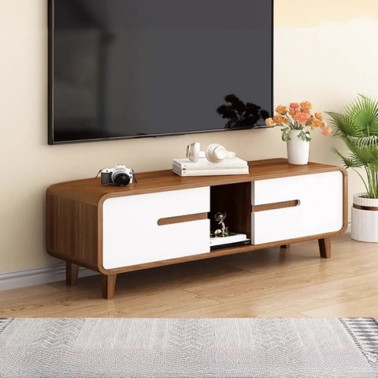 Mid-Century Modern Wood TV Stand with Storage