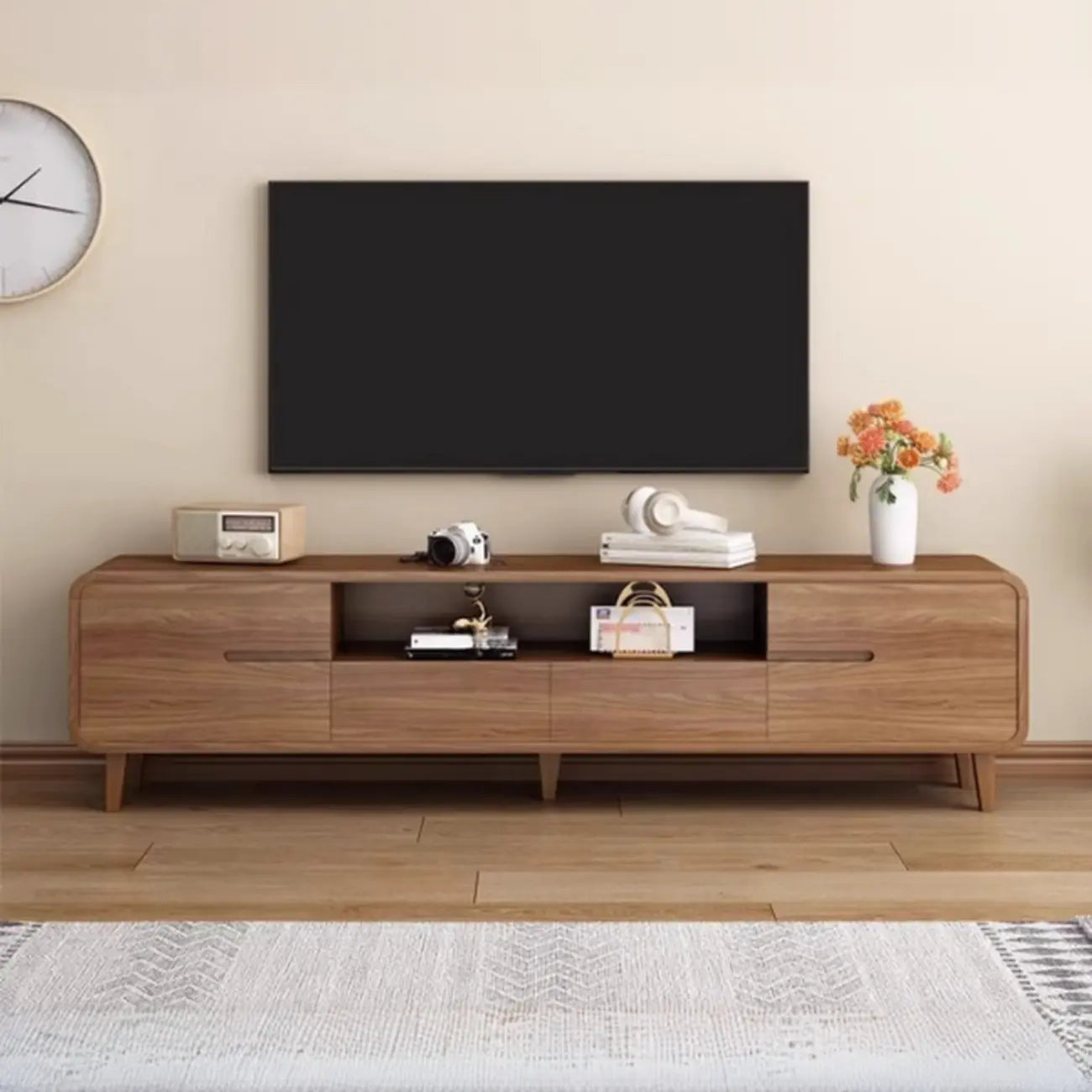 Mid-Century Modern Wood TV Stand with Storage