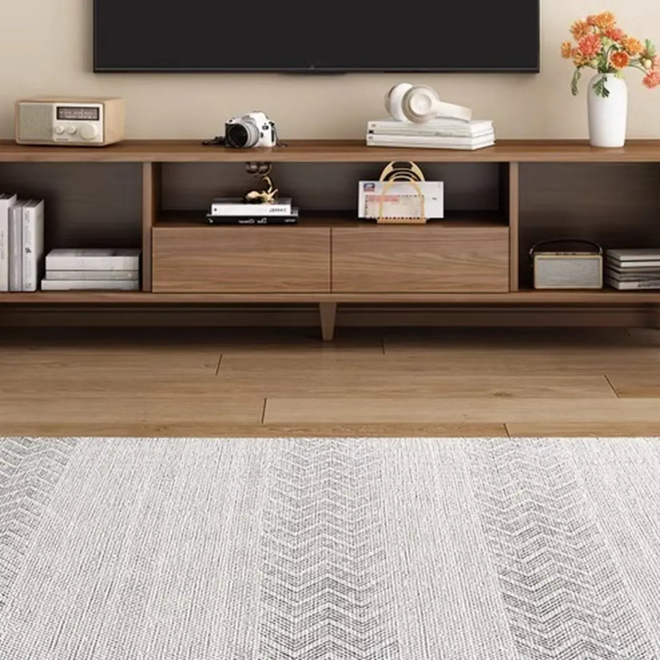 Mid-Century Modern Wood TV Stand with Storage