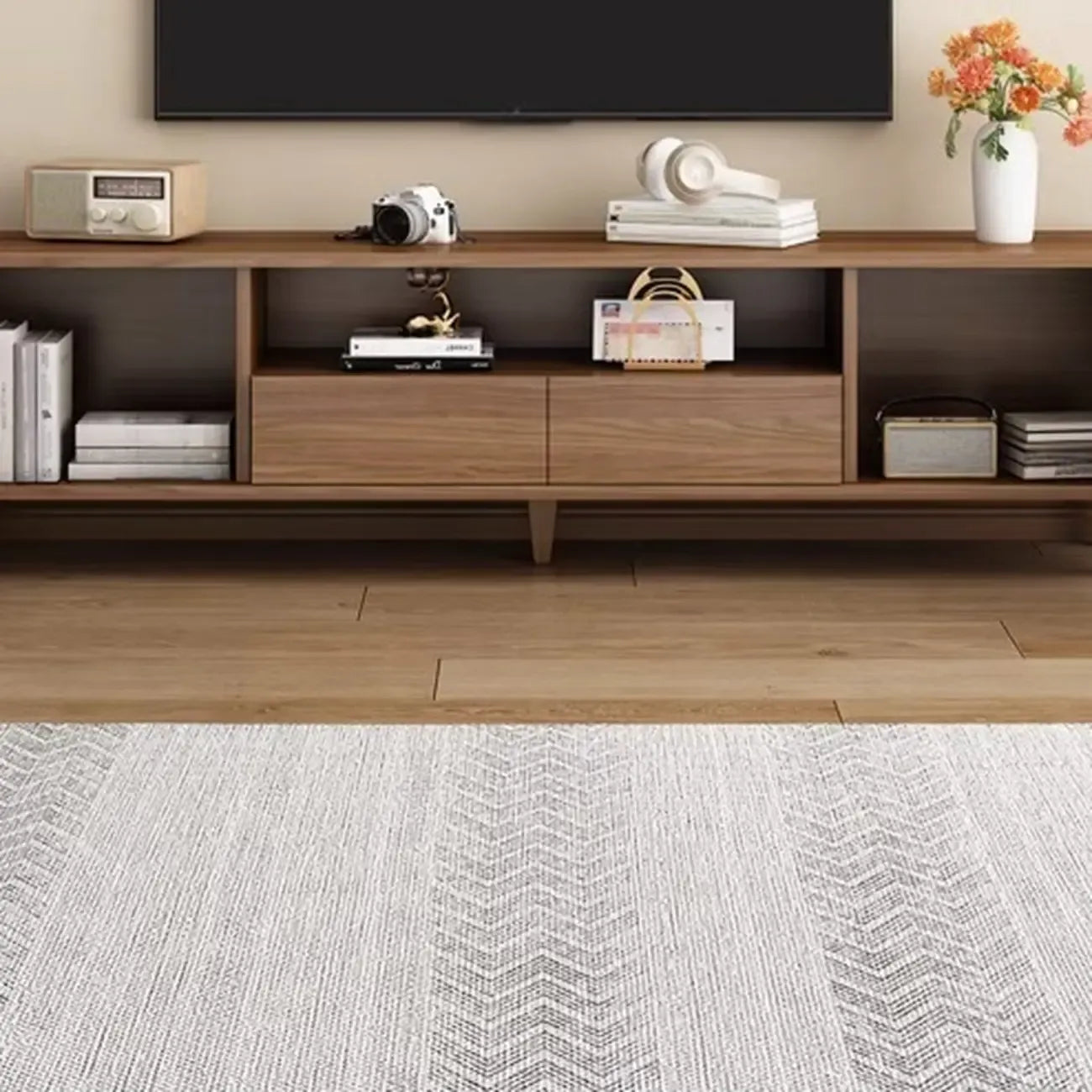 Mid-Century Modern Wood TV Stand with Storage