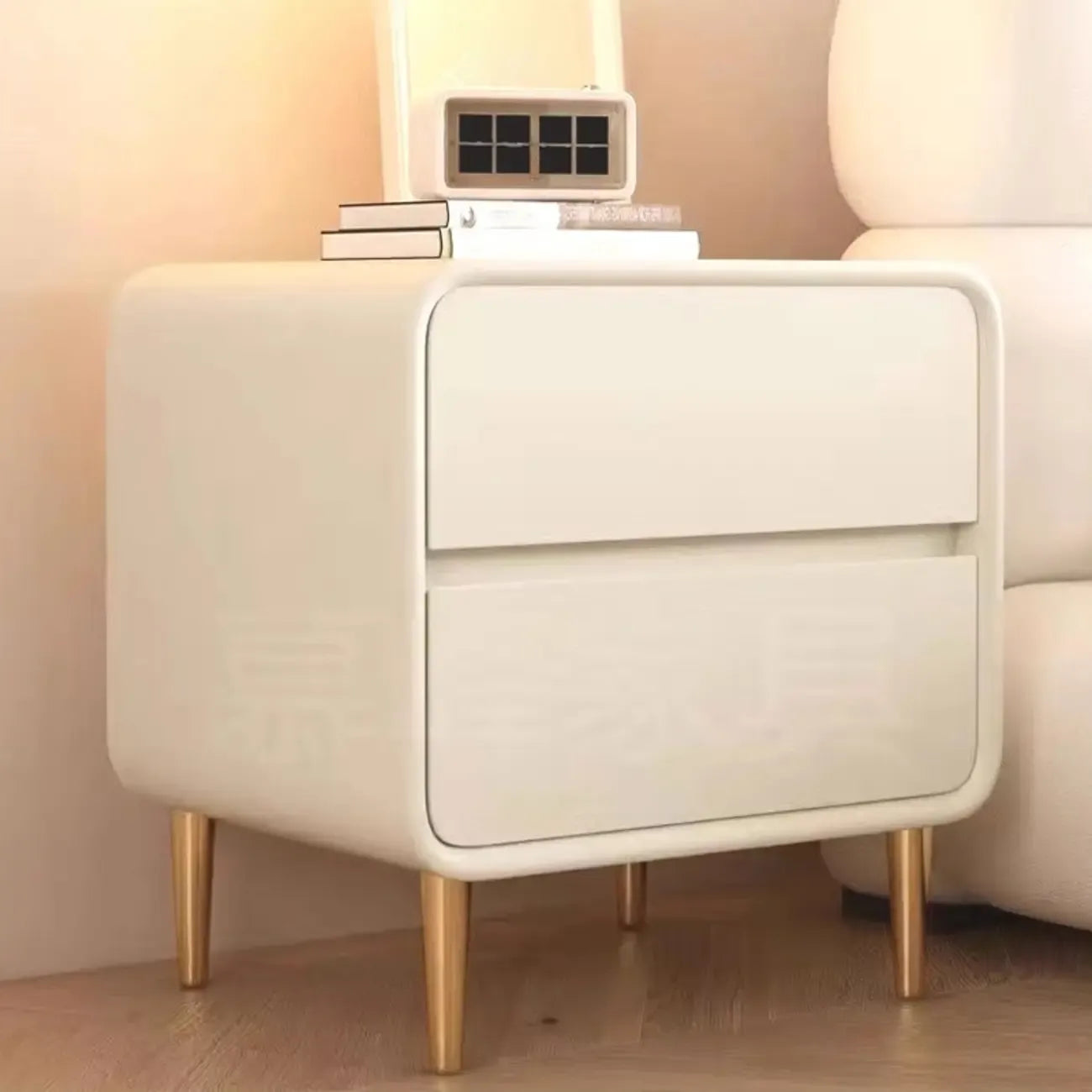 Modern White Bedside Table with Storage Drawers