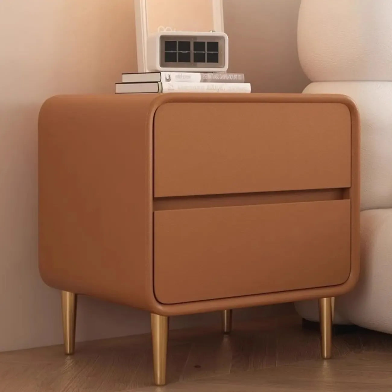 Modern White Bedside Table with Storage Drawers