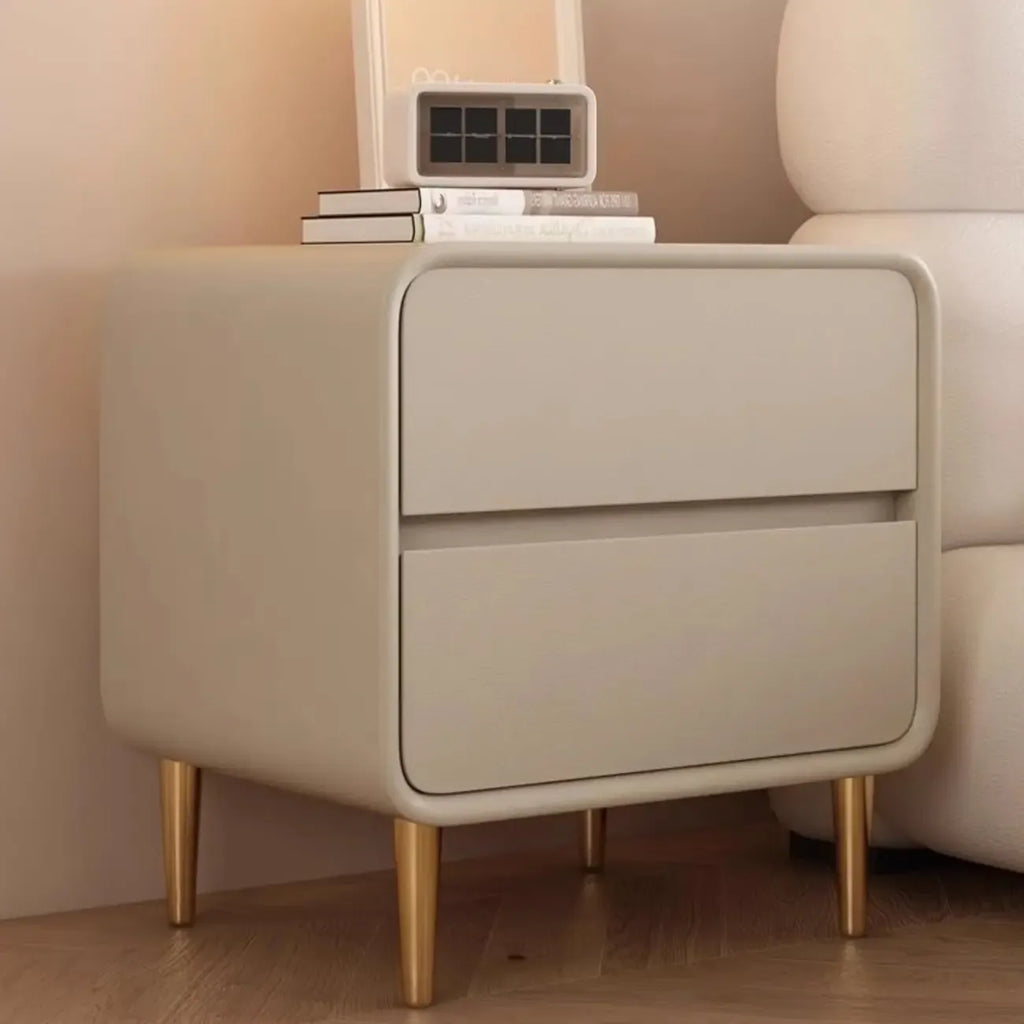 Modern White Bedside Table with Storage Drawers